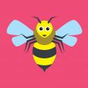 Drawing of Bow the Bee on a pink background