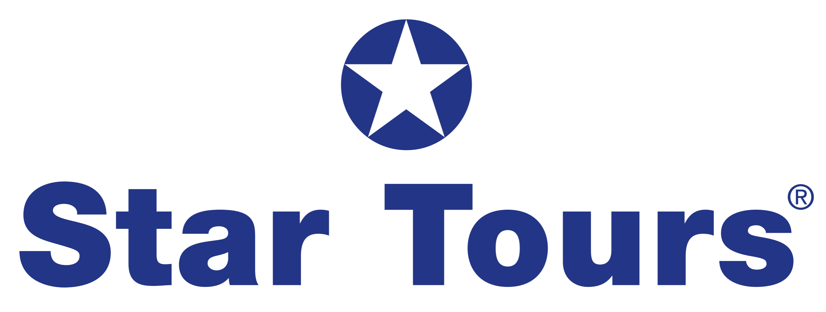 Star tours in navy blue text