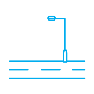 Blue icon of a street and a streetlight