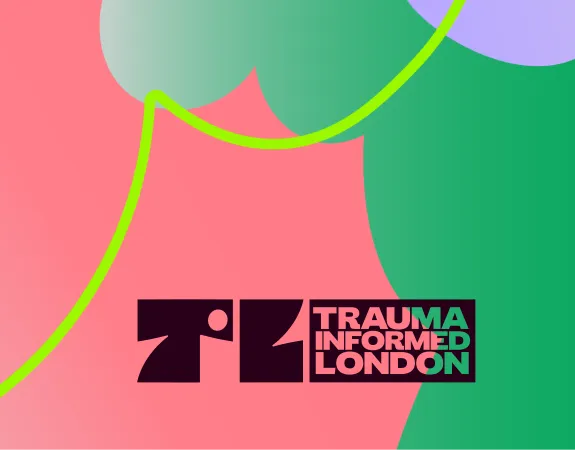 Banner with colourful graphic shapes and Trauma Informed London logo