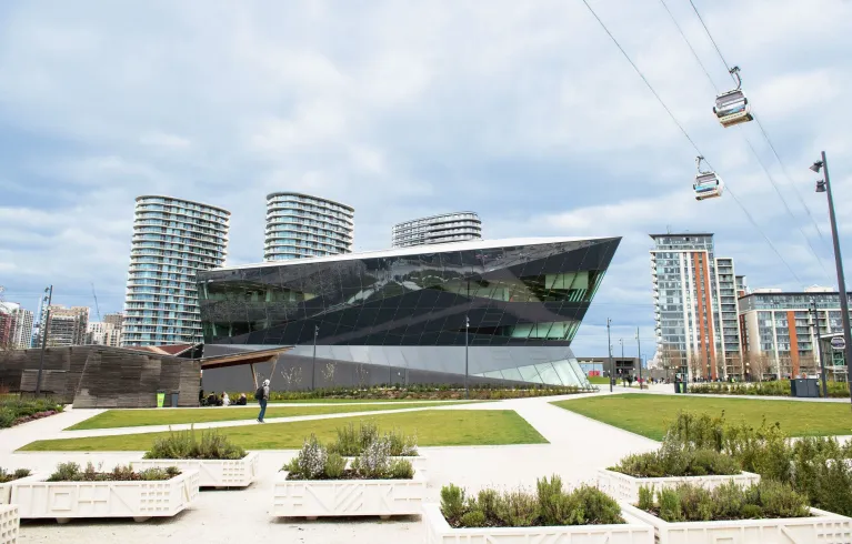 City Hall at the Crystal, exterior view of the building and gardens