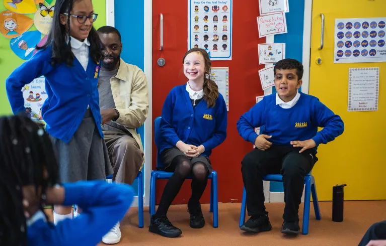 Primary school pupils smiling