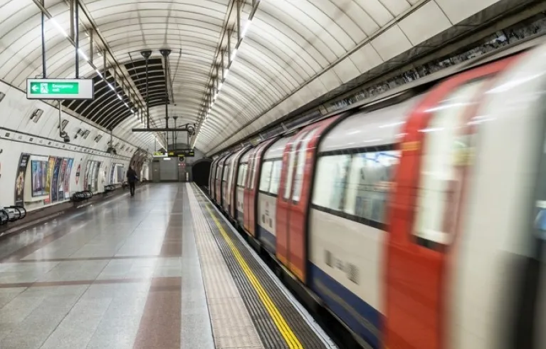A tube train at the platform 