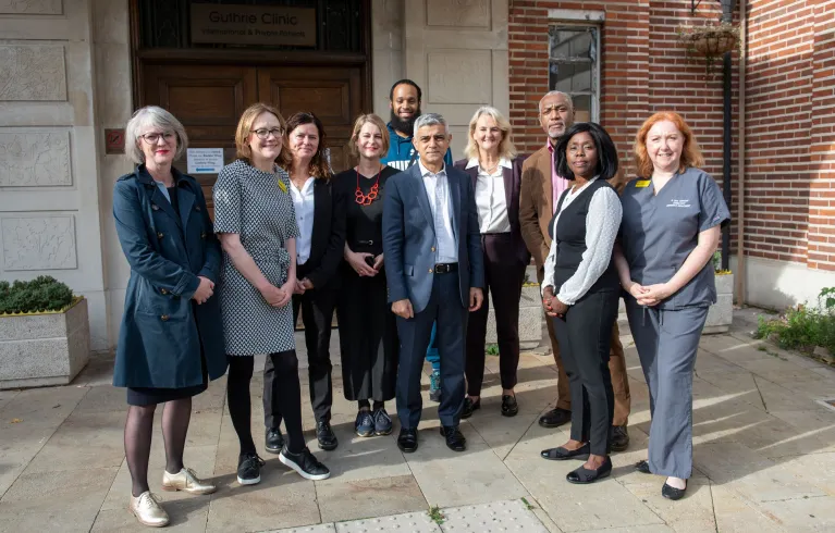 The Mayor of London standing with hospital staff