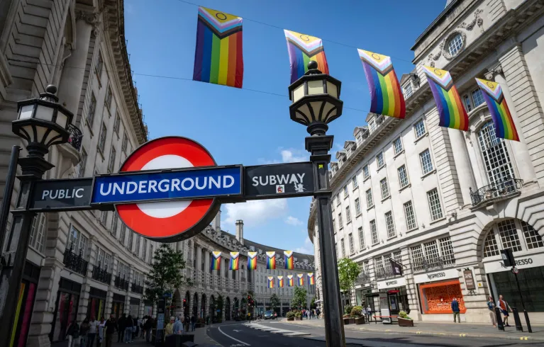 Photograph of pride flags over Regent Street