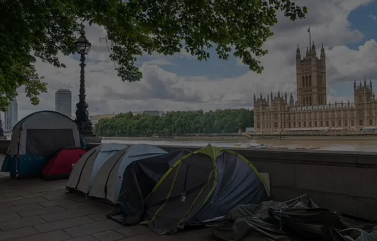 tents with westminster in background