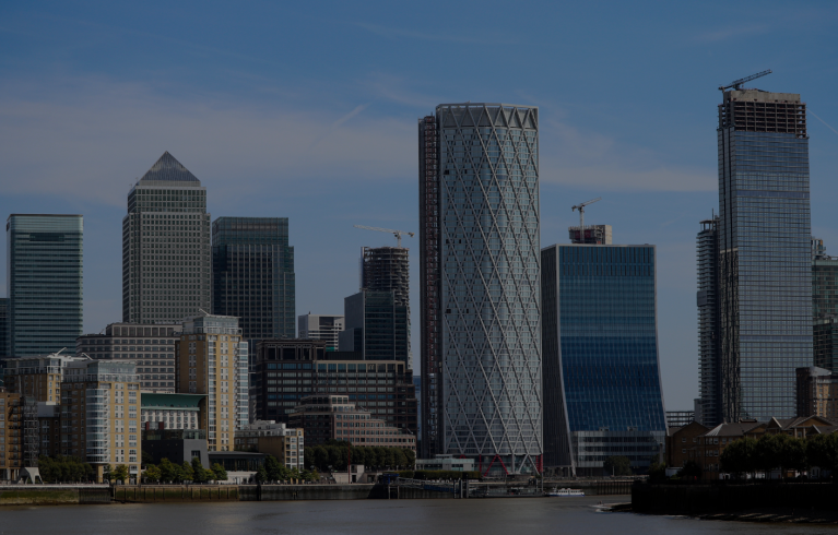 London high rise buildings on riverbank