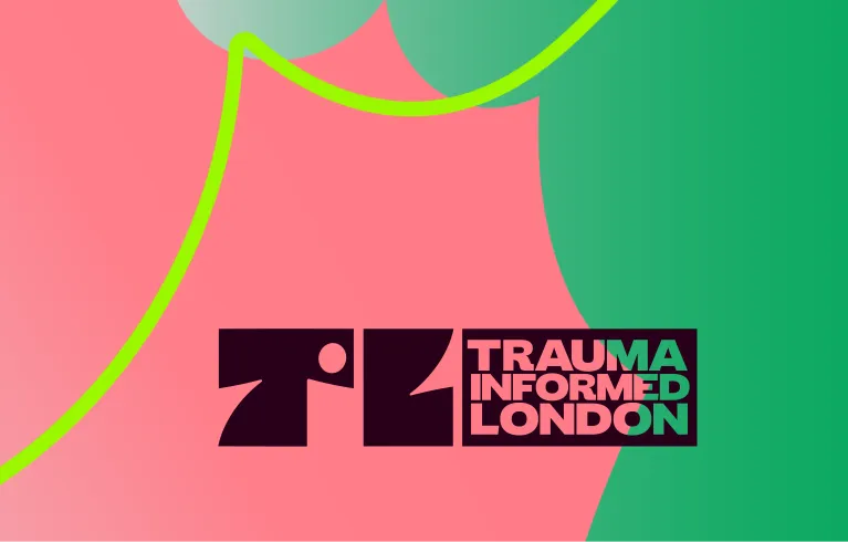 Banner with colourful graphic shapes and Trauma Informed London logo