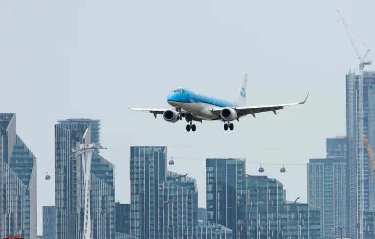 Airplane flying over London