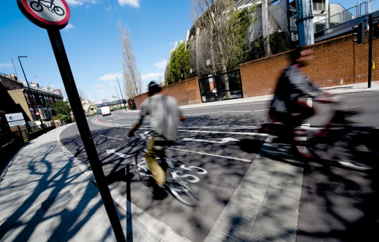 A segregated cycle lane, part of Cycle Superhighway 5