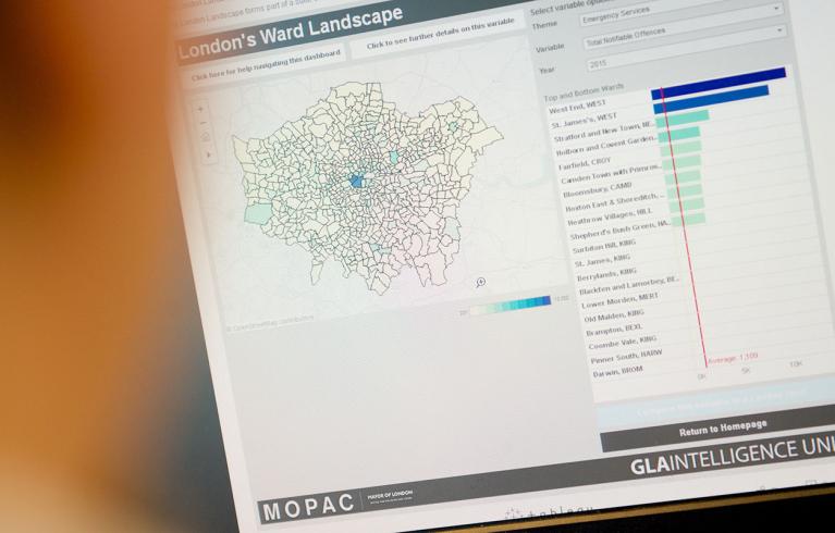 A person looking at data on a computer screen
