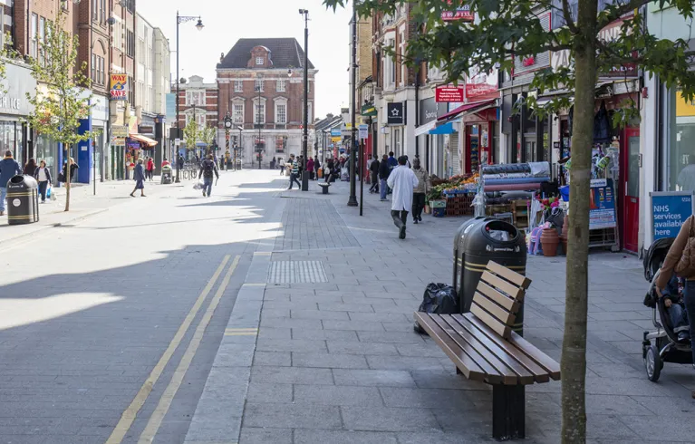 People waking on a highstreet