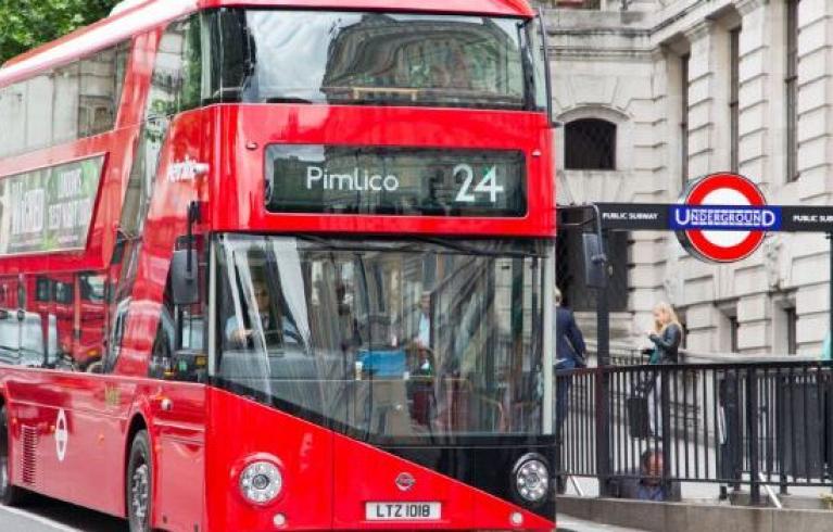 Bus outside a tube station entrance