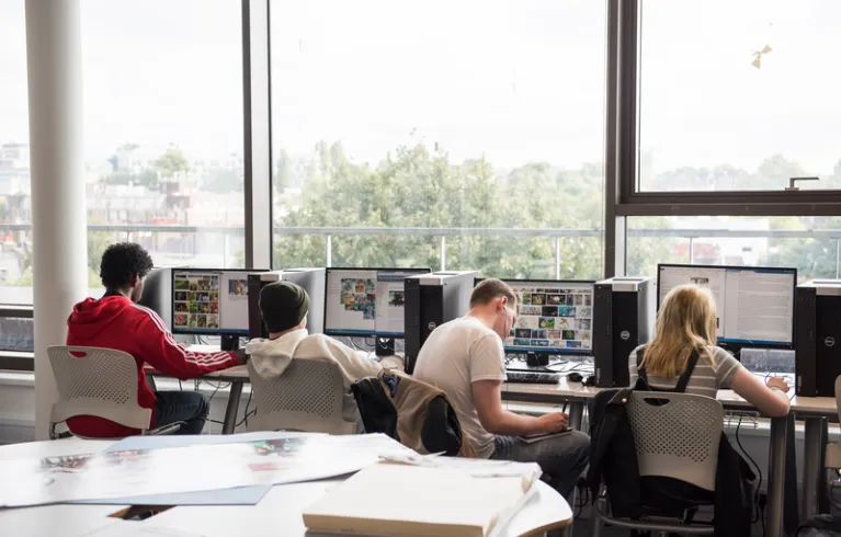 Students researching on computers
