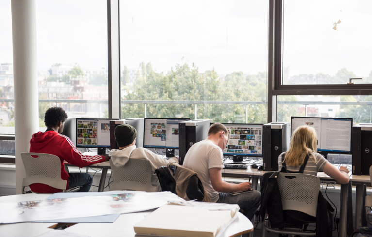 Students researching on computers