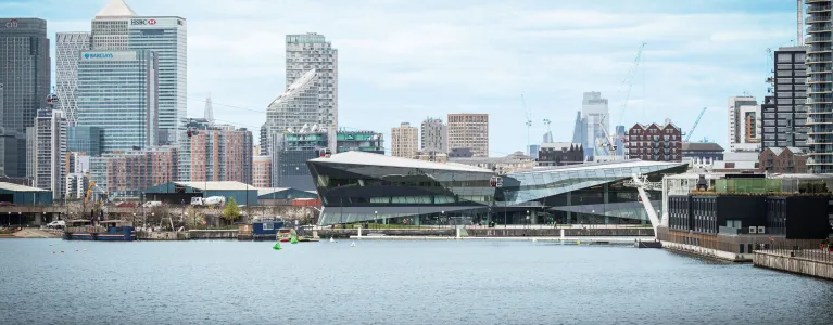 Skyline view of City Hall headquarters at Crystal Building, London Borough of Newham
