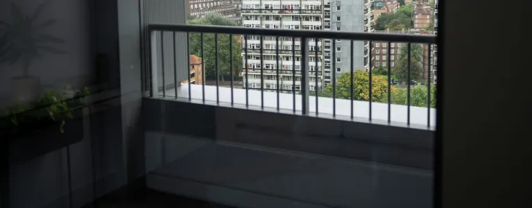 A balcony overlooking an estate in London.