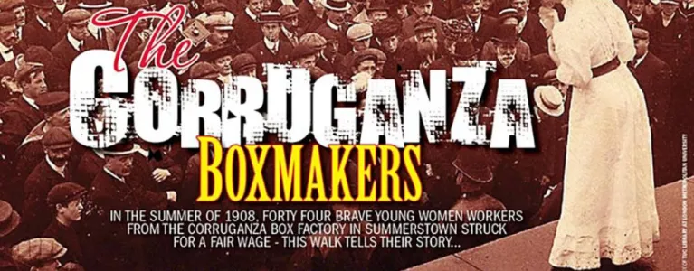 Corruganza Boxworkers CDPR poster title with a woman standing