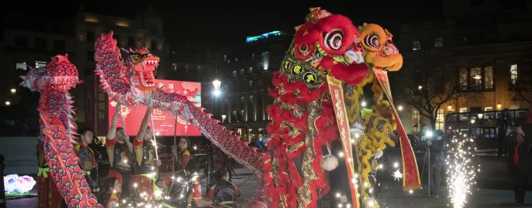 Chinese dragon display at Lunar New Year event in Trafalgar Square
