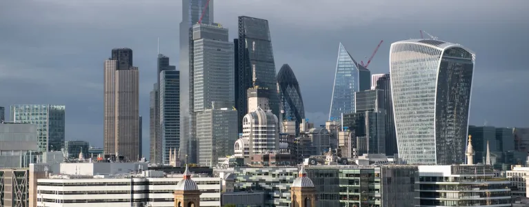 London skyline with dark cloud