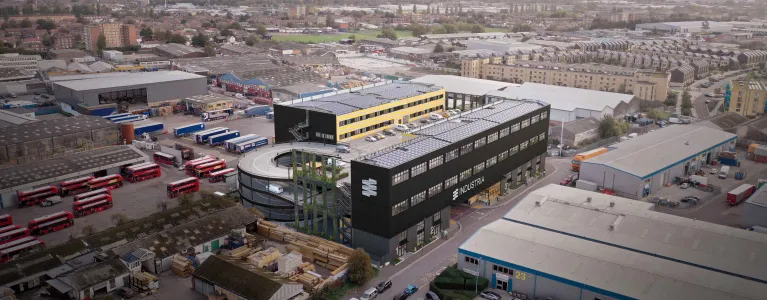 An aerial render view of Industria industrial workspace in Barking