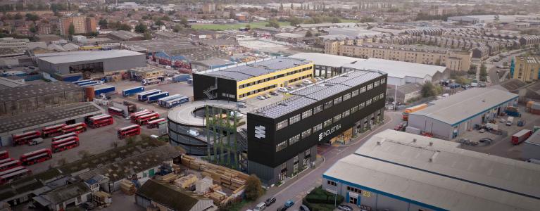 An aerial render view of Industria industrial workspace in Barking