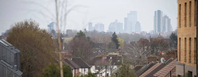 Houses and the London skyline.