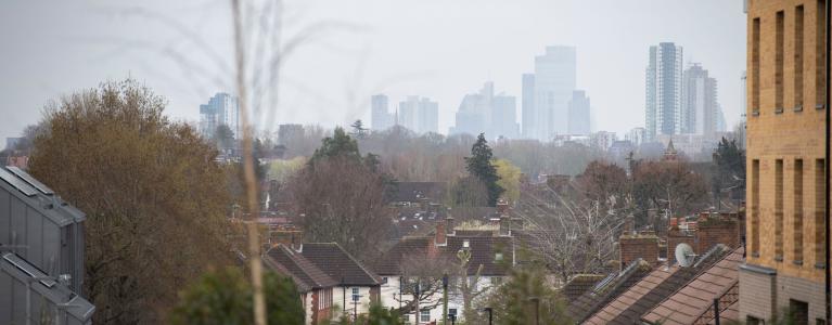 Houses and the London skyline.