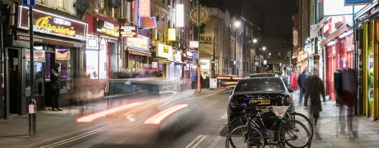 A London street at night