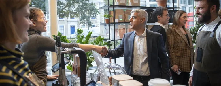 Mayor of London at Rossyln, meeting employees who benefit from the London Living Wage