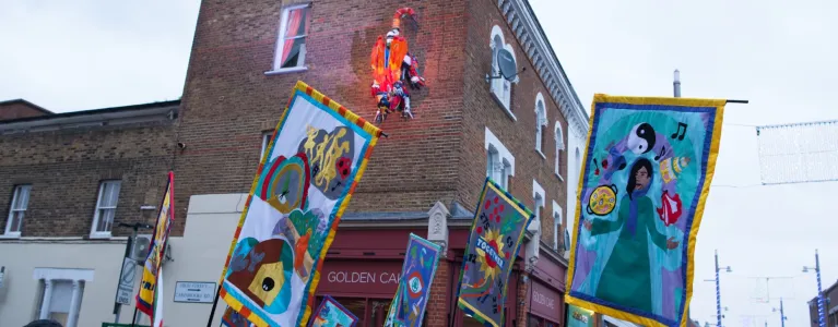 The Walthamstow Griffin on a wall on Walthamstow high street, Untold Stories project