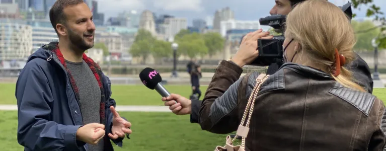 Zack Polanski AM speaking on camera in London