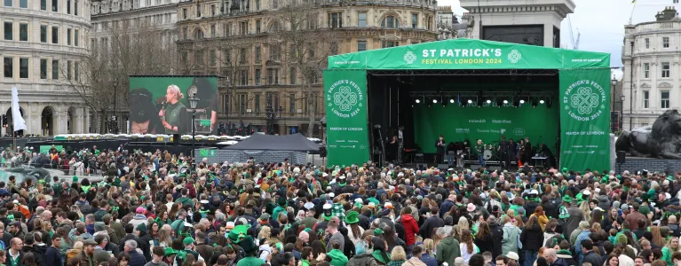 Crowd in front of a stage at Trafalgar Square