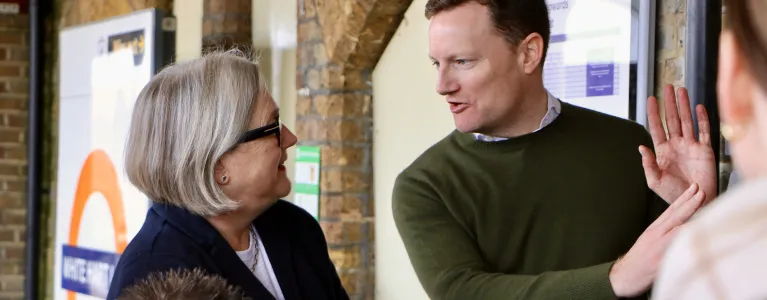 Caroline Russell is pictured speaking with Deputy Mayor for Transport Seb Dance at White Hart Lane station. 