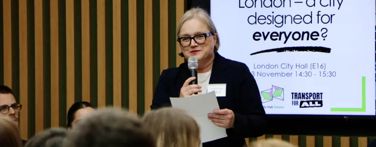 Caroline Russell speaks at Transport For All's launch event