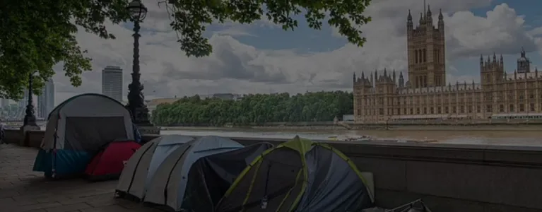 tents with westminster in background