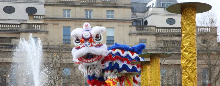Traditional Chinese Dragon for Lunar New Year, in white and blue