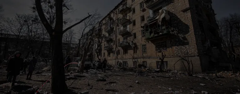 damaged building and tree