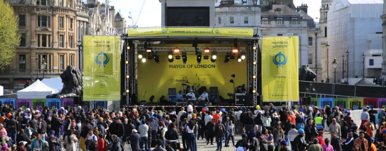 Crowd in front of stage at Trafalgar Square