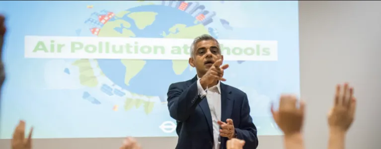 Mayor of London Sadiq Khan presenting to school children