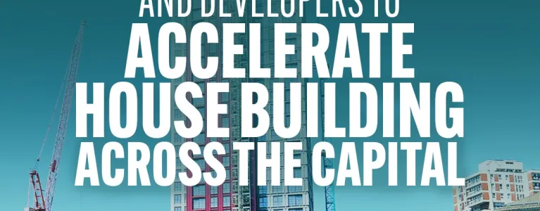 ATLAS LDN graphic showing a tall building in Canada Water in the background and message text on top