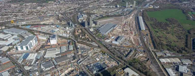 Aerial shot of Old Oak common station and Old Oak opportunity area
