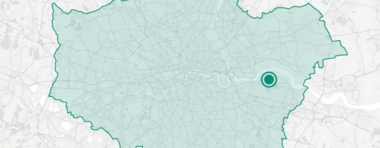 Map of London with blue dots