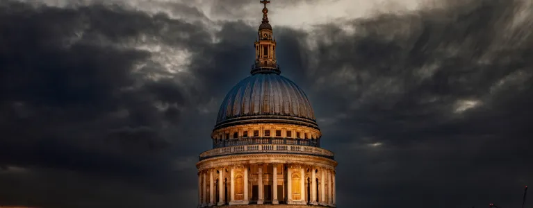domed cathedral with clouds