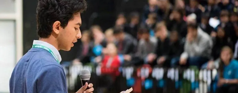 Adam giving a speech at the Copper Box Arena