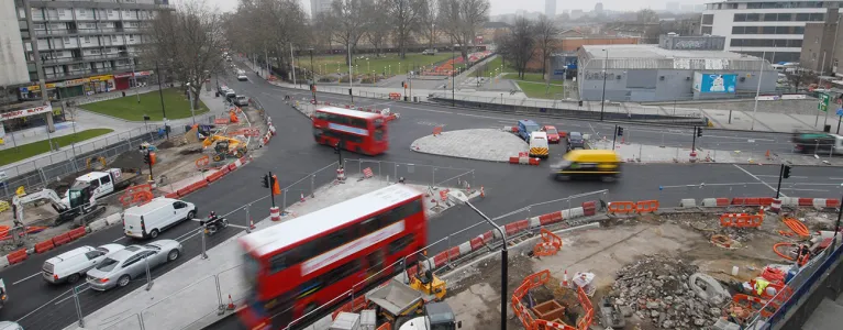Aerial view of Elephant and Castle roundabout