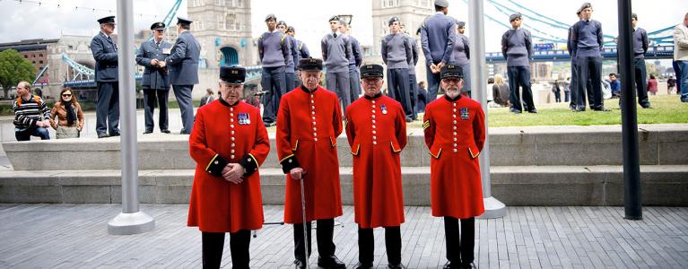 Four veterans outside City Hall on Armed Forces Day