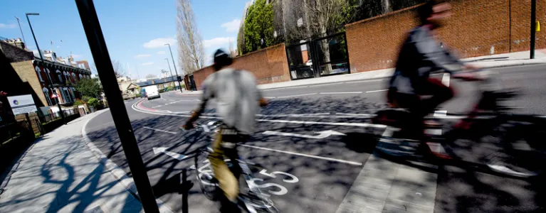 A segregated cycle lane, part of Cycle Superhighway 5