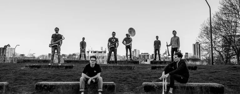 Michael from Datt Brass – fifth from left with Sousaphone 
