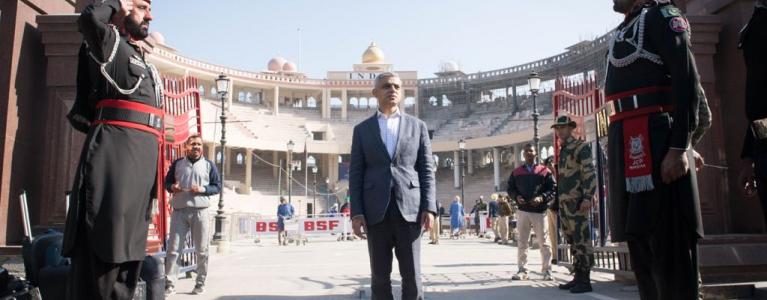 The Mayor of London, Sadiq Khan, crosses the India-Pakistan land border